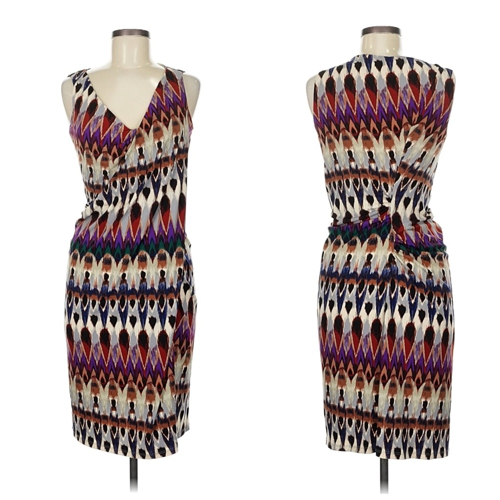 Badgley Mischka Purple and Black Patterned Midi Dress sz 8